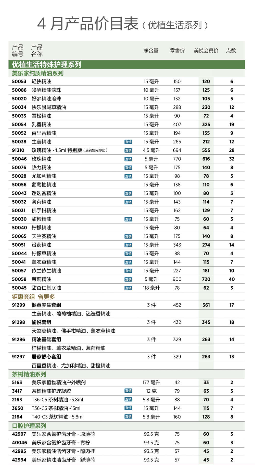 2026年4月份美乐家产品价目表