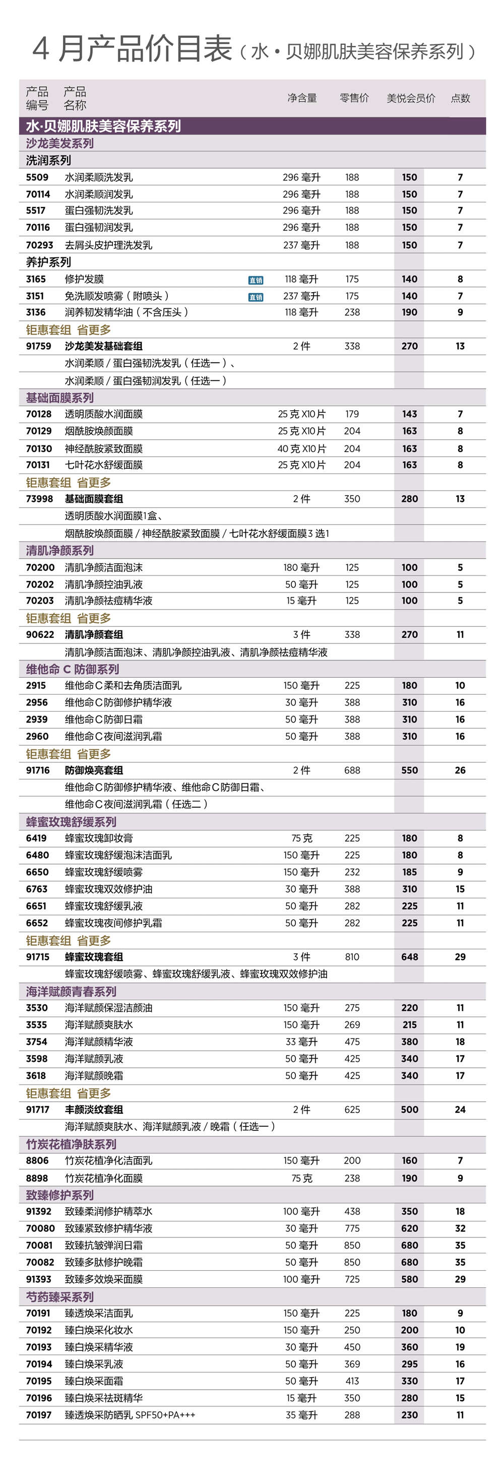 2026年4月份美乐家产品价目表