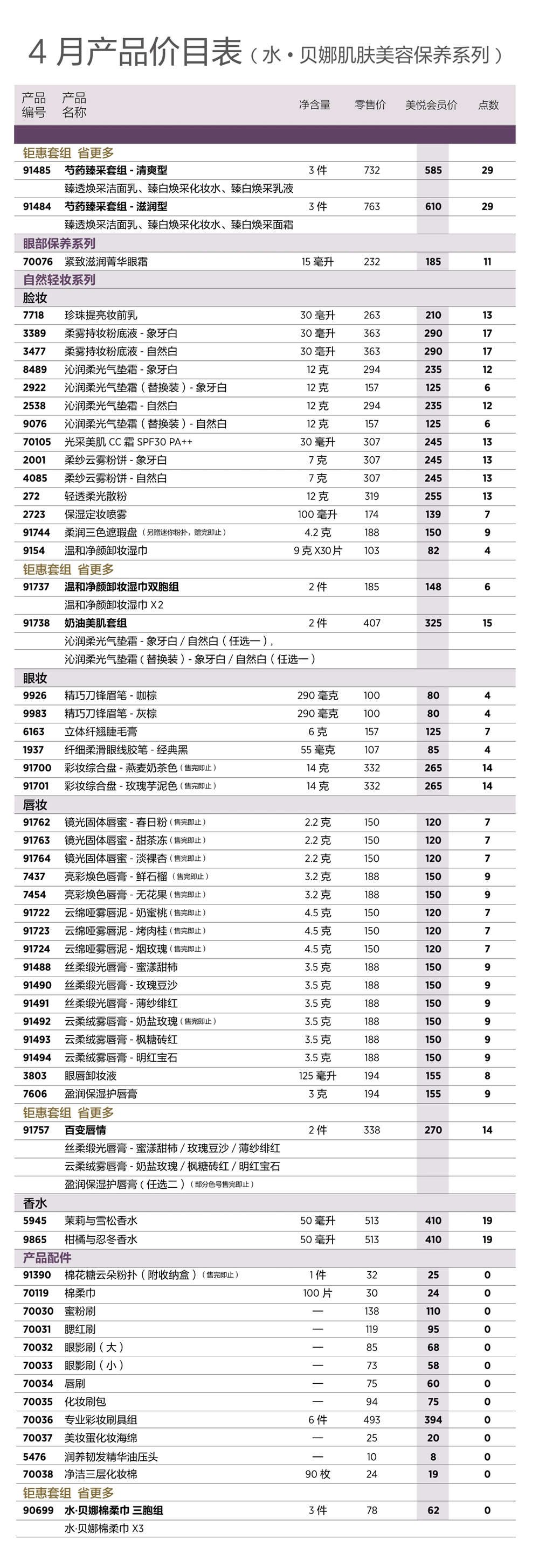 2026年4月份美乐家产品价目表